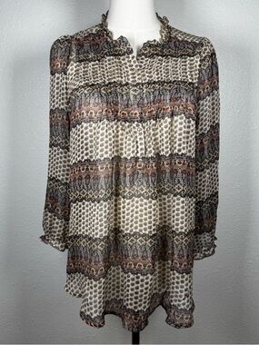 Sheer Medallion Ruffle Blouse coastal grandma Large Bohemian flowy festival Top